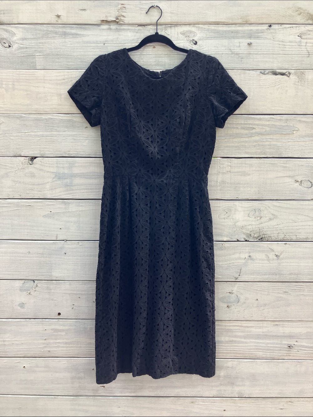 Vintage Franklin 1960s Black Eyelet Black Wiggle Sheath Dress Classic Goth